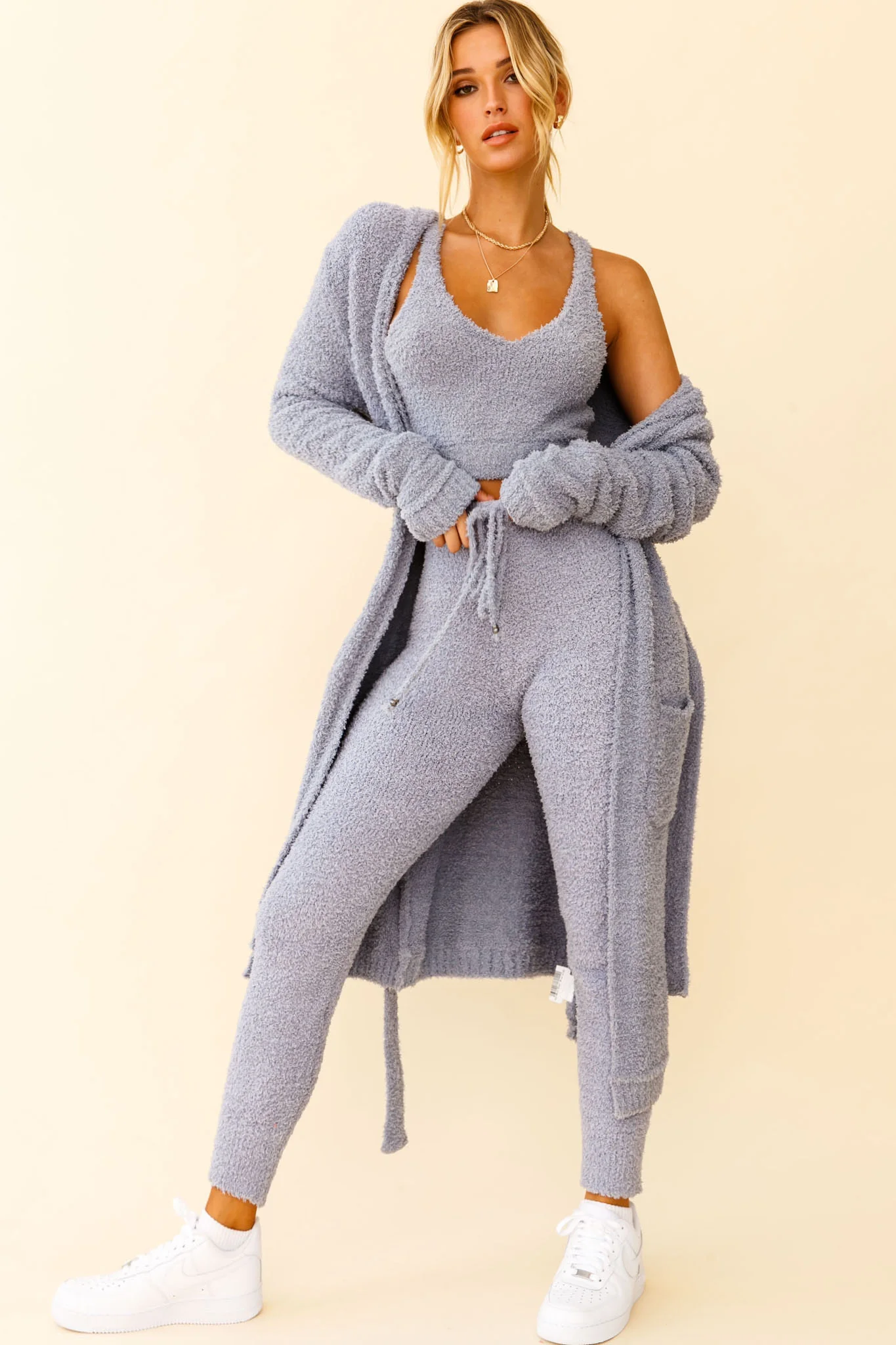 My Girl Fuzzy Knit Jogger Pants Steel Blue - Ruaus