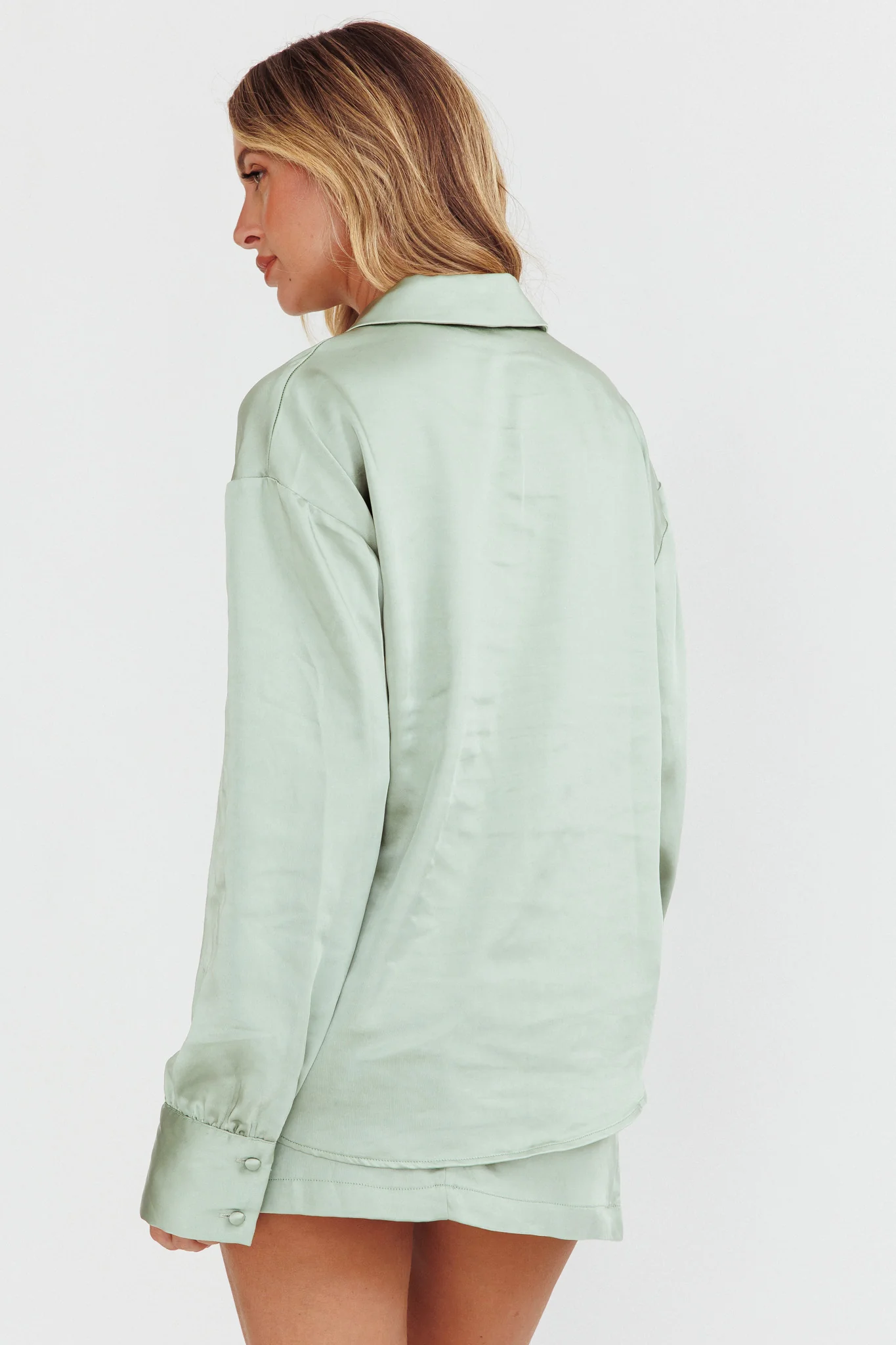 Coco Long Sleeve Satin Shirt Sage - Ruaus