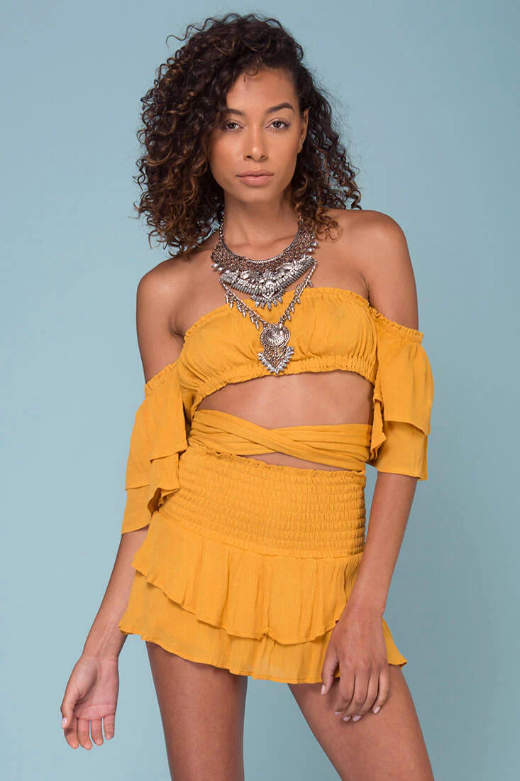 Rhea Top and Skort Set Mustard - Ruaus
