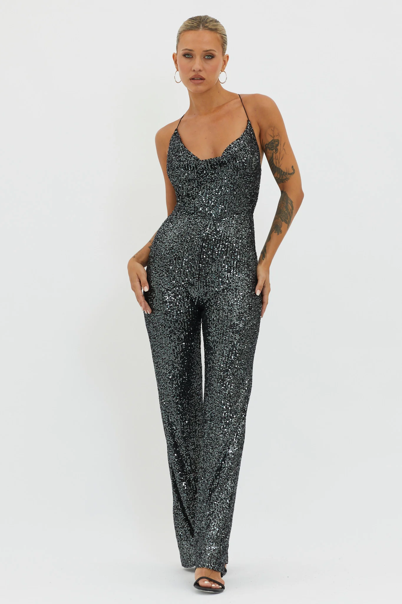 Midnight Kiss Sequin Jumpsuit Gunmetal - Ruaus