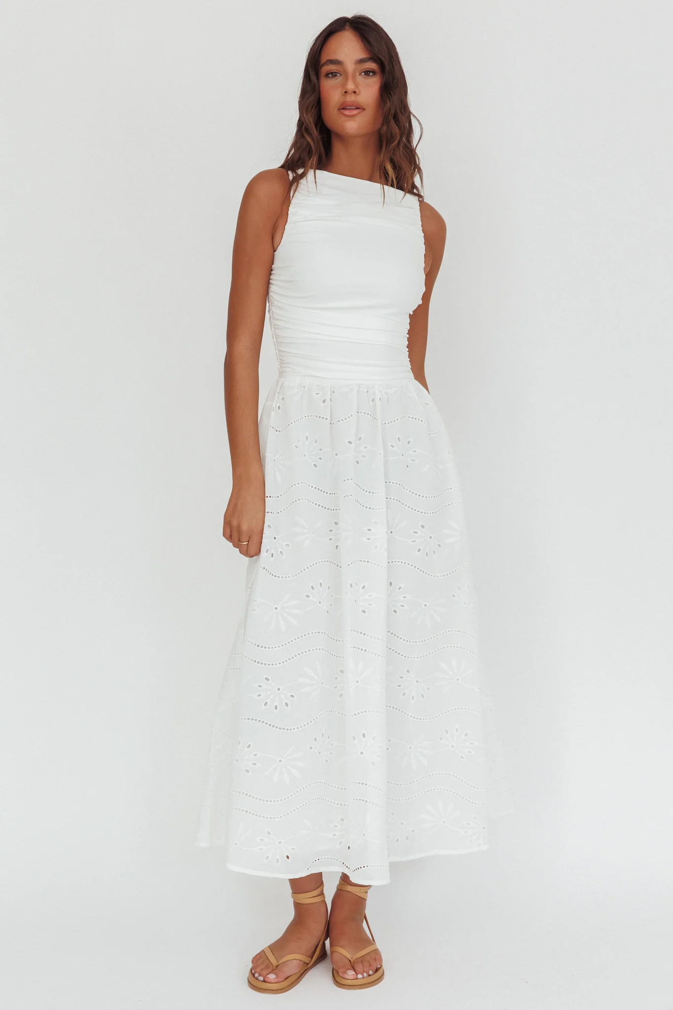 Dalayla Sleeveless Eyelet Maxi Dress White - Ruaus