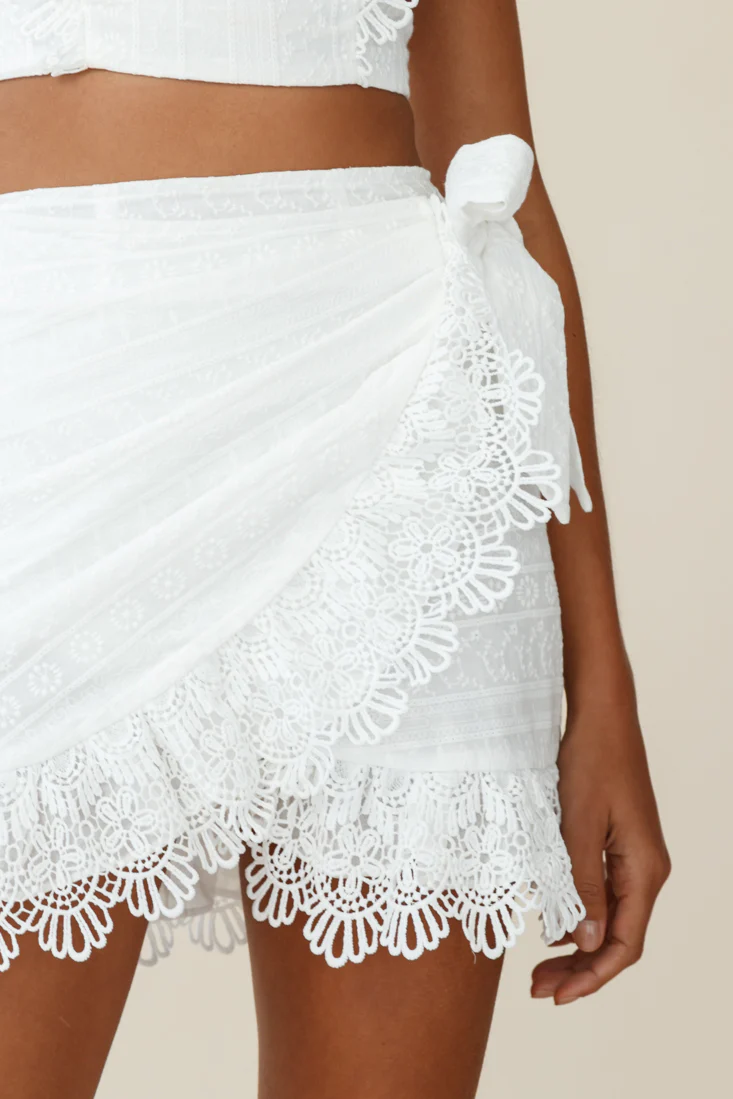 Sonnet Lace Trim Wrap Skirt White - Ruaus