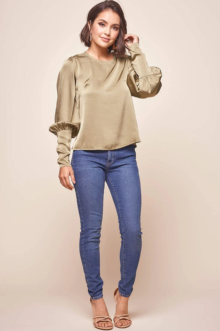 Westminster Leg-of-Mutton Sleeve Blouse Olive - Ruaus