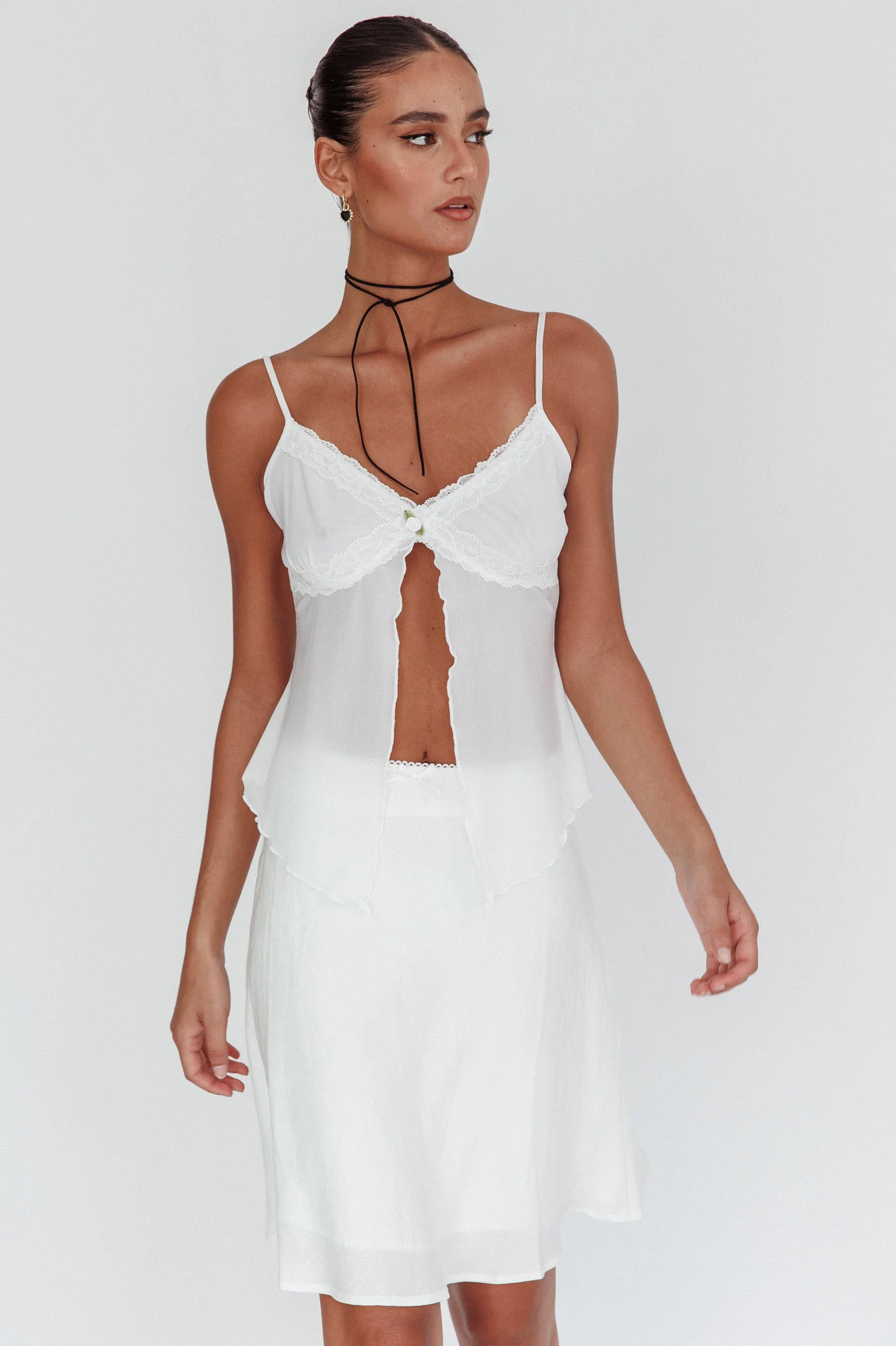 Babydolls Lace Trim Split Top Off White - Ruaus