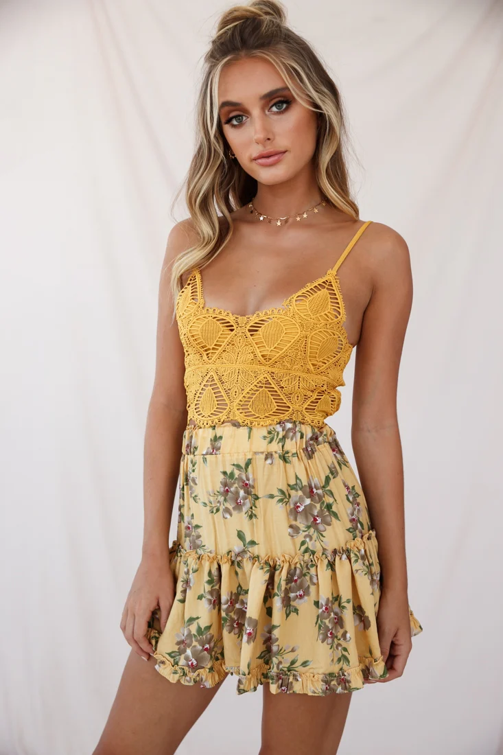 Mirage Crochet Lace Crop Top Mustard - Ruaus