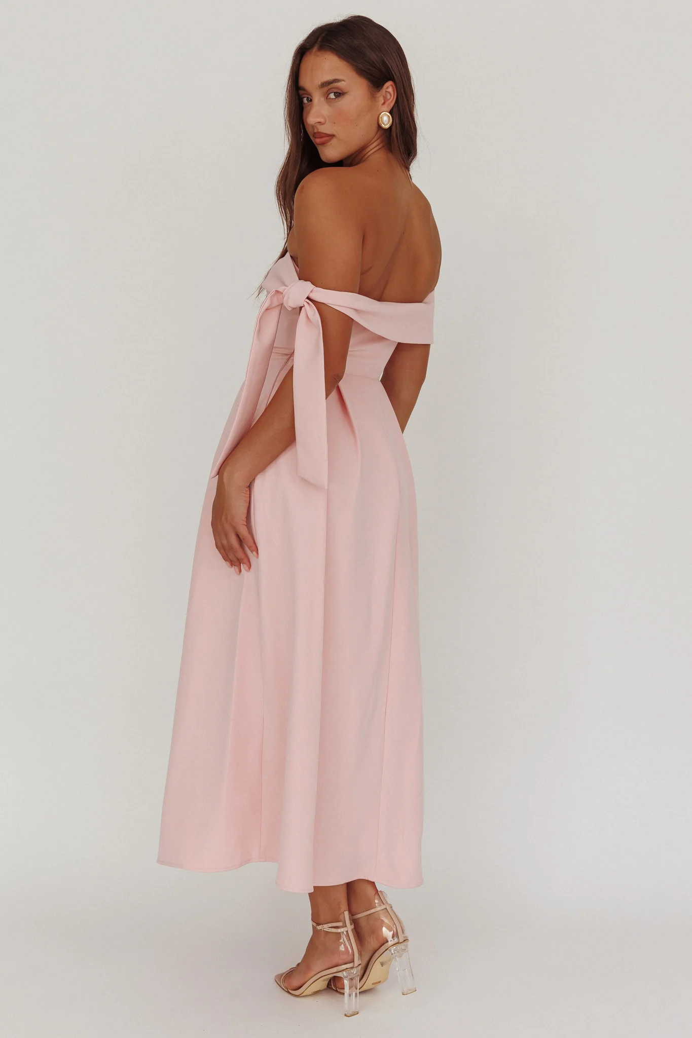 Aurora Sky Off-Shoulder Box Pleat Midi Dress Pink - Ruaus