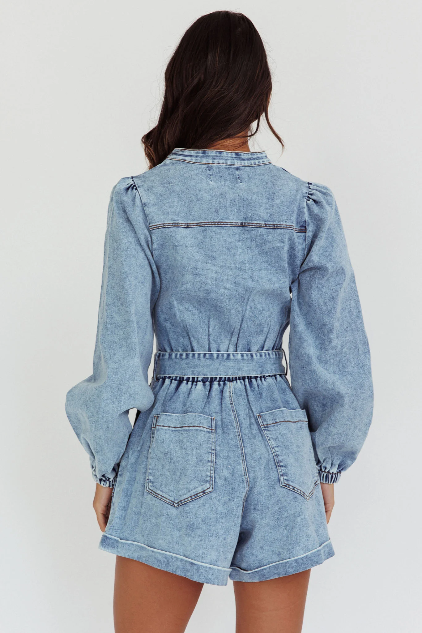 Real World Zip Front Romper Denim Blue - Ruaus