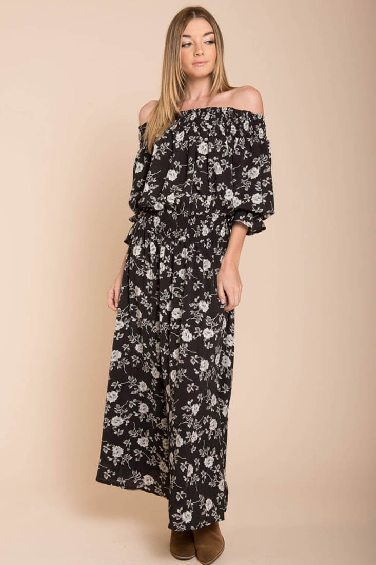 Aiyana High Slit Floral Maxi Dress Black - Ruaus
