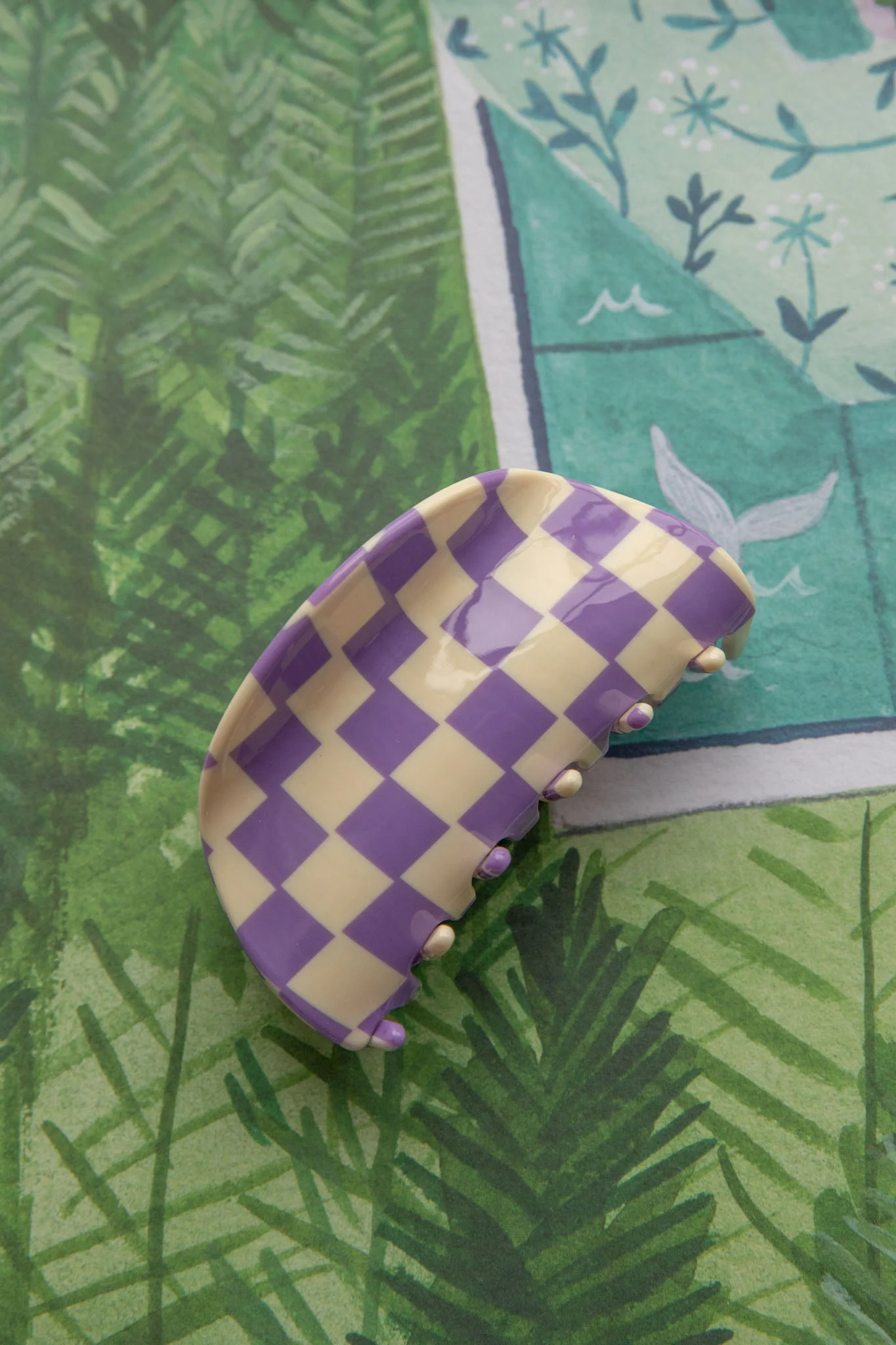 Kitsch Checkered Hair Clip Purple - Ruaus