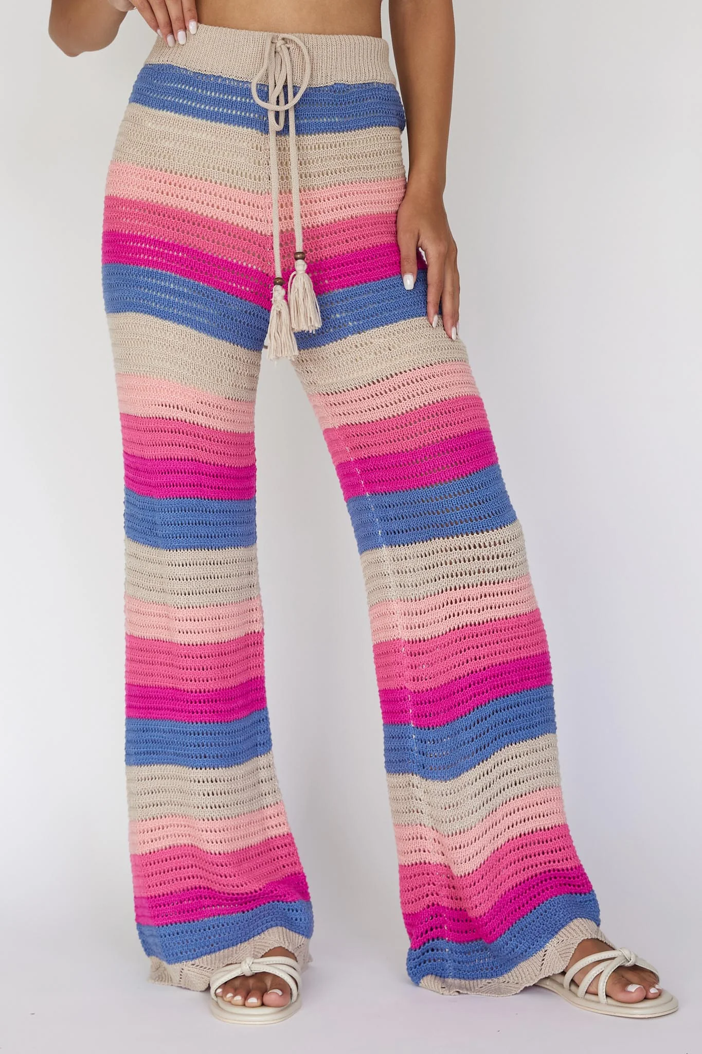 Dream Believer Crochet Pants Stripe Pink Multi - Ruaus