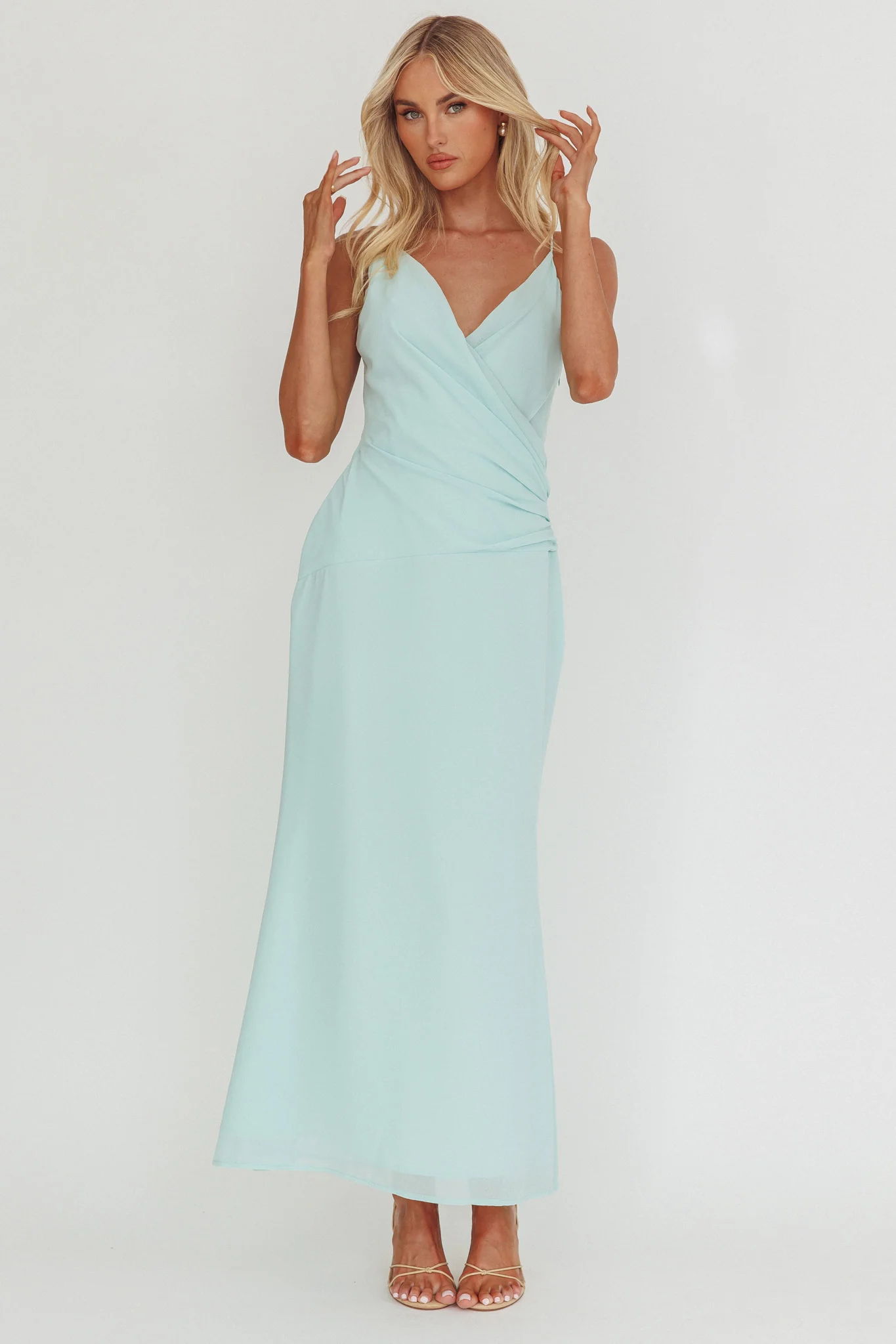 Lexxi Crossover Gathered Waist Maxi Dress Tiffany Blue - Ruaus