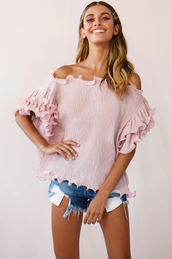 Miranda Ruffle Sleeve Top Blush - Ruaus
