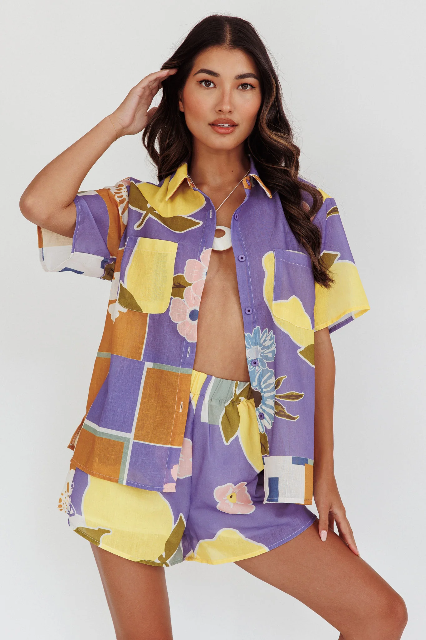 Swing Of Things Pocket Shirt Citrus Lilac - Ruaus