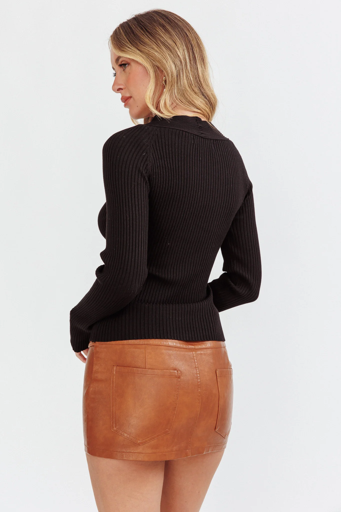 One Mind Cut-Out Neckline Knit Top Black - Ruaus