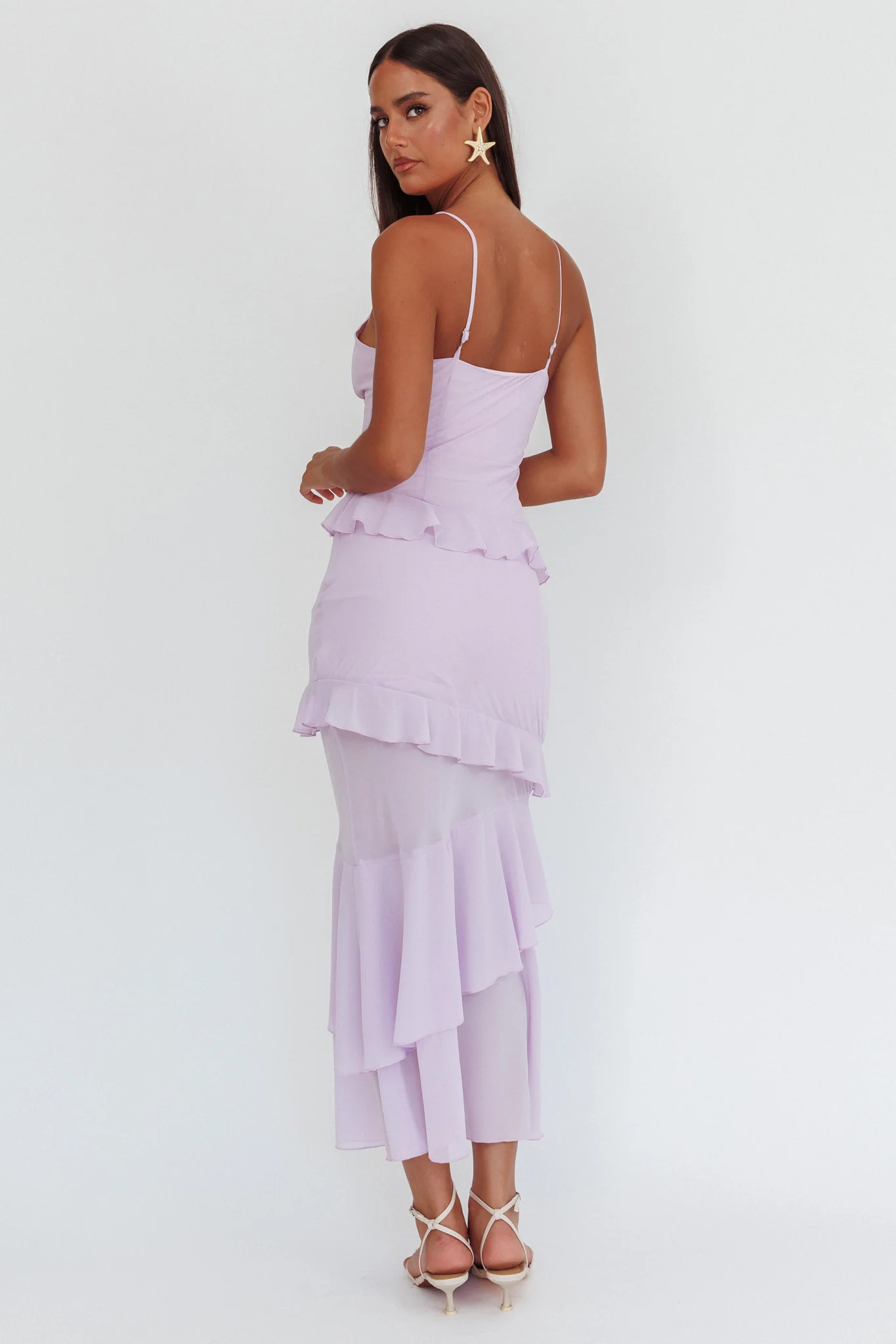 Marlie Frill Trim Rosette Maxi Dress Lilac - Ruaus