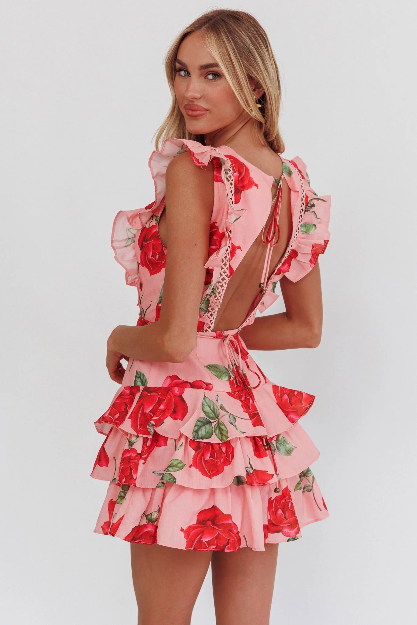 Weekend Muse Sleeveless Layered Frill Romper Rose - Ruaus