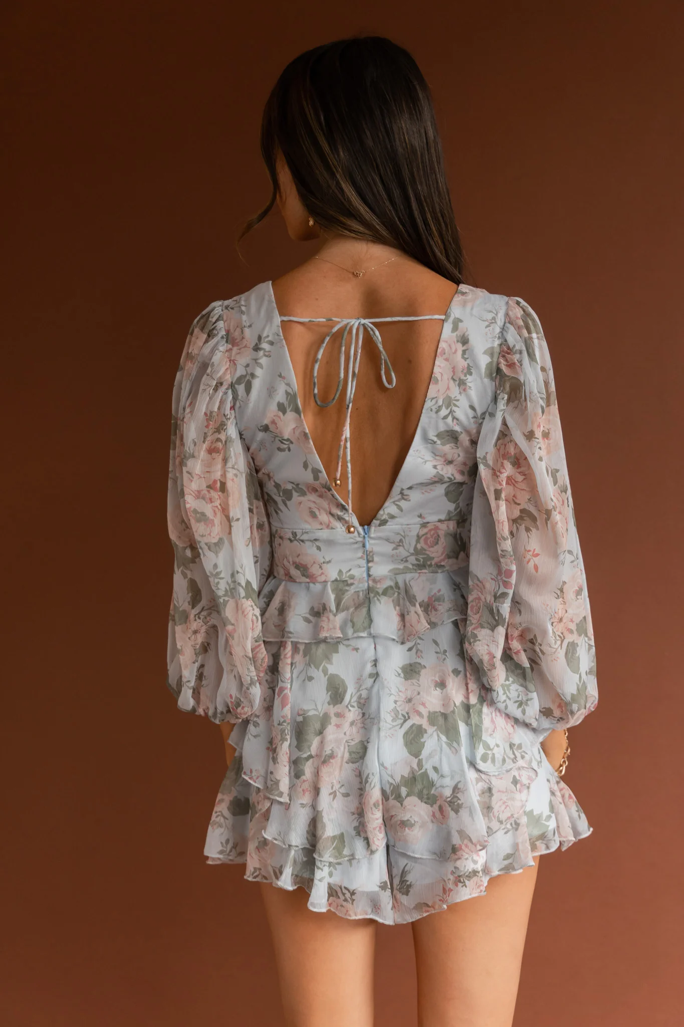 La Nena Frill Trim Flounce Romper Floral Green - Ruaus