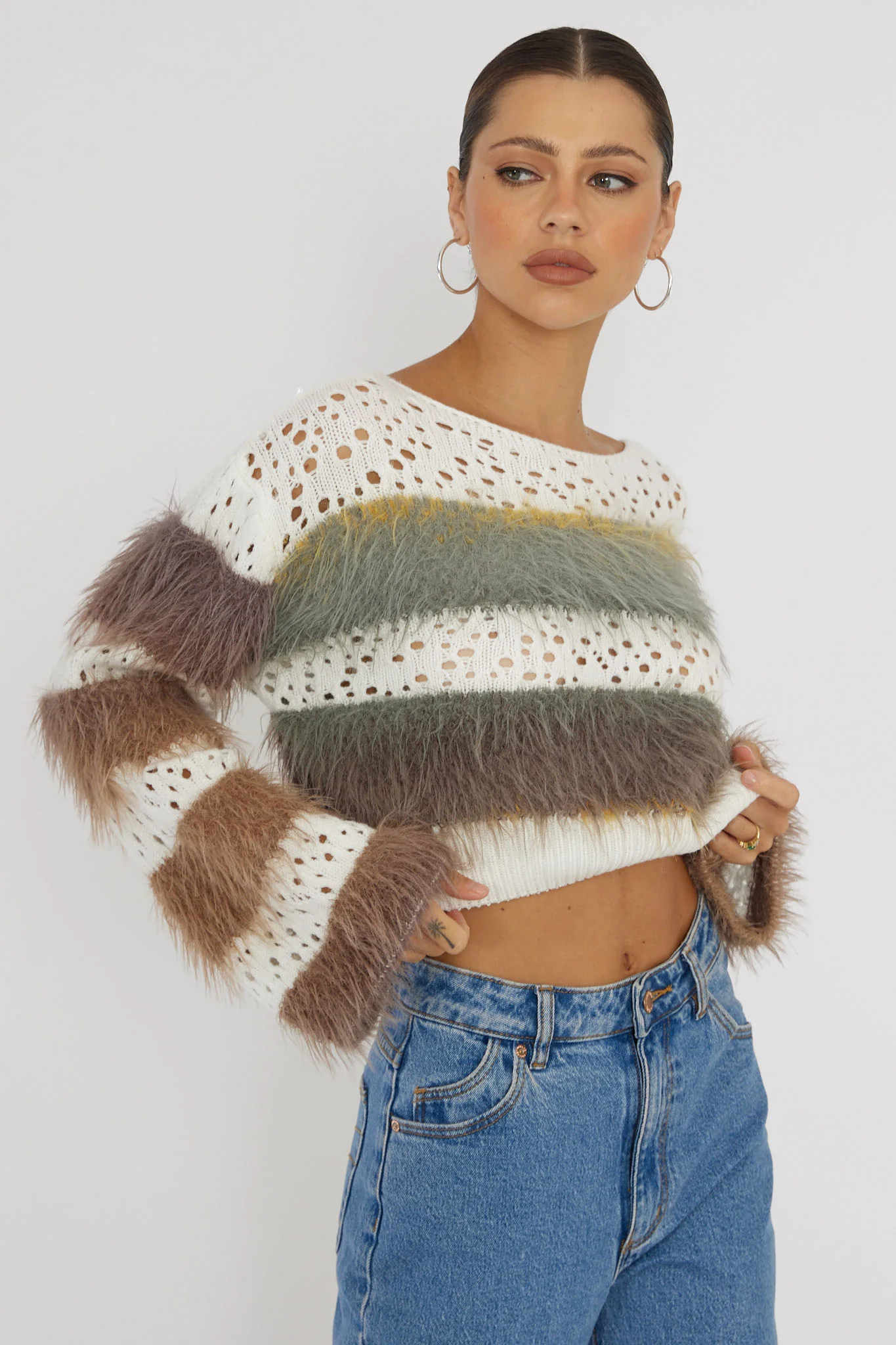 Borealis Fur Trim Knit Sweater Brown - Ruaus