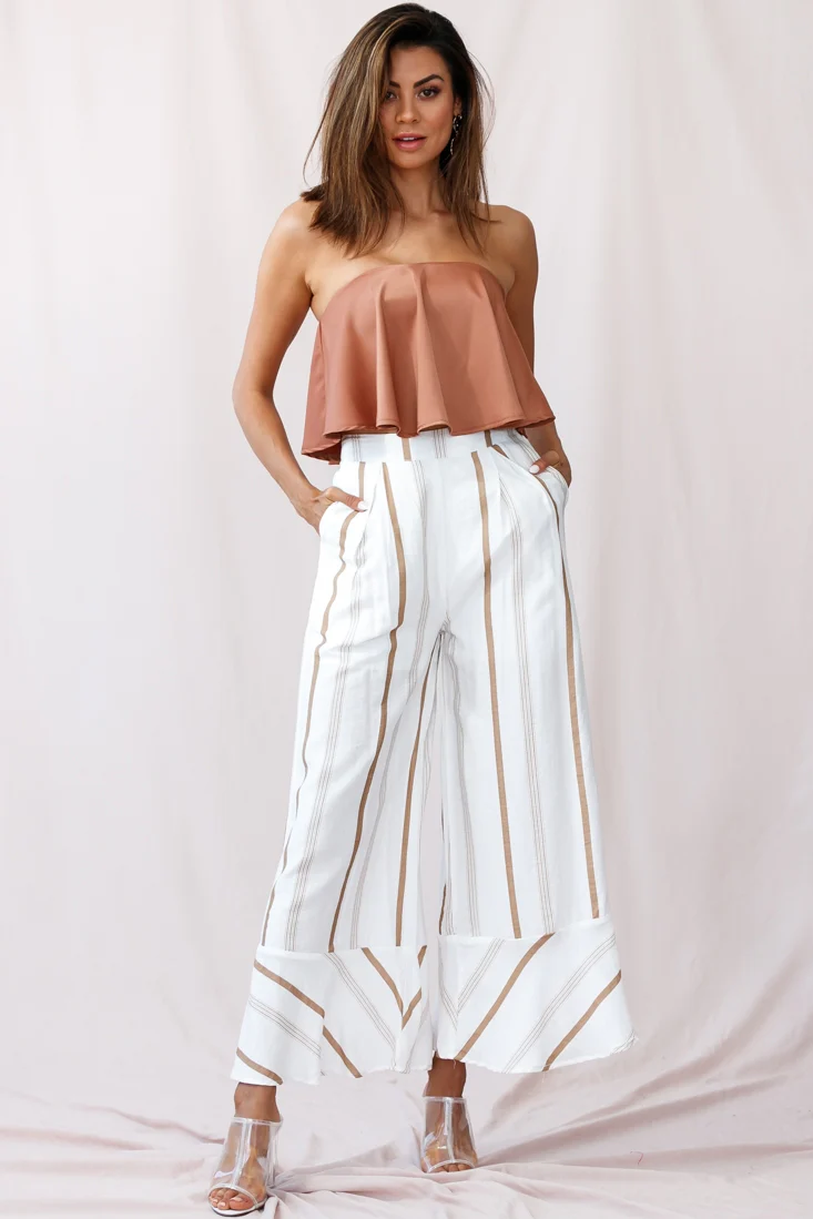 Marie Satin Bandeau Crop Top Camel - Ruaus