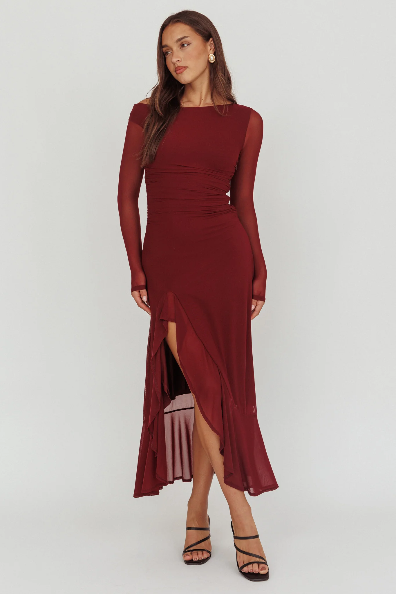 Moonlit Magic Long Sleeve Maxi Dress Wine - Ruaus