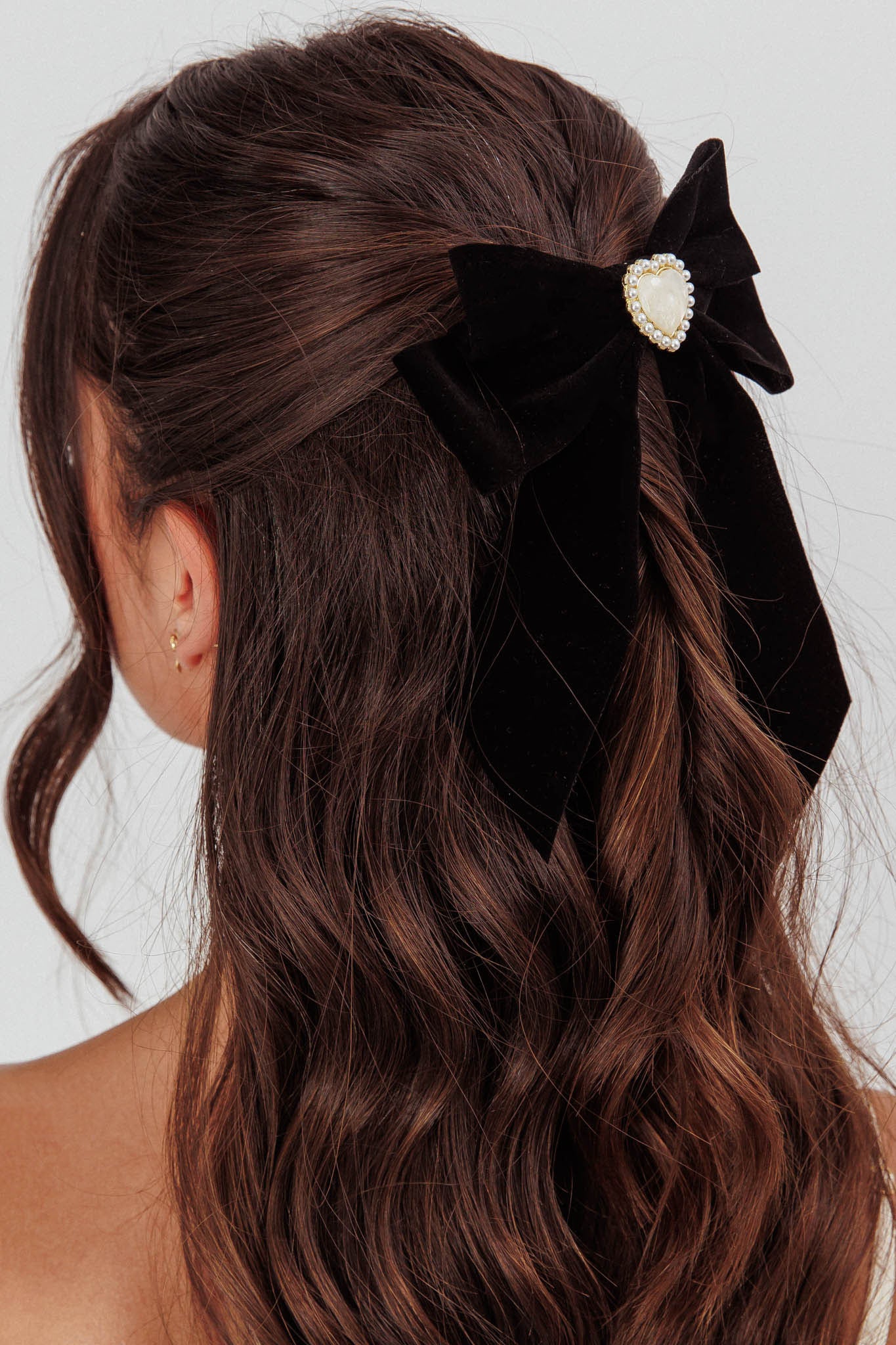 Michala Pearl Heart Velvet Bow Hairpin - Ruaus
