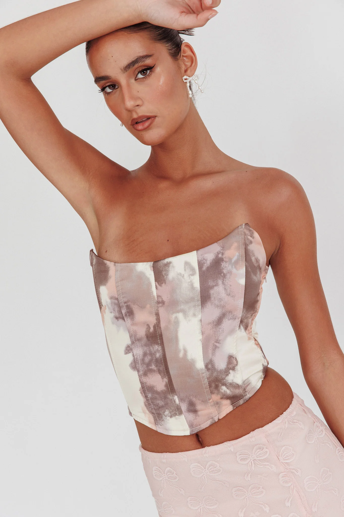 Emmalyn Corset Top Peach Multi - Ruaus