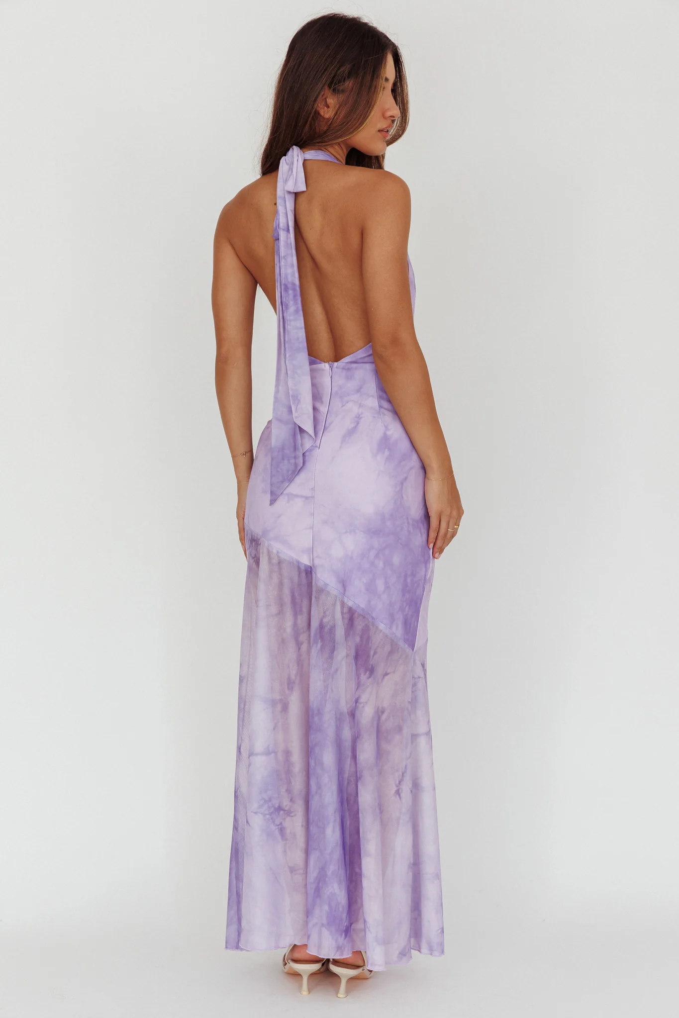 Locket Halterneck Maxi Dress Marbled Lilac - Ruaus