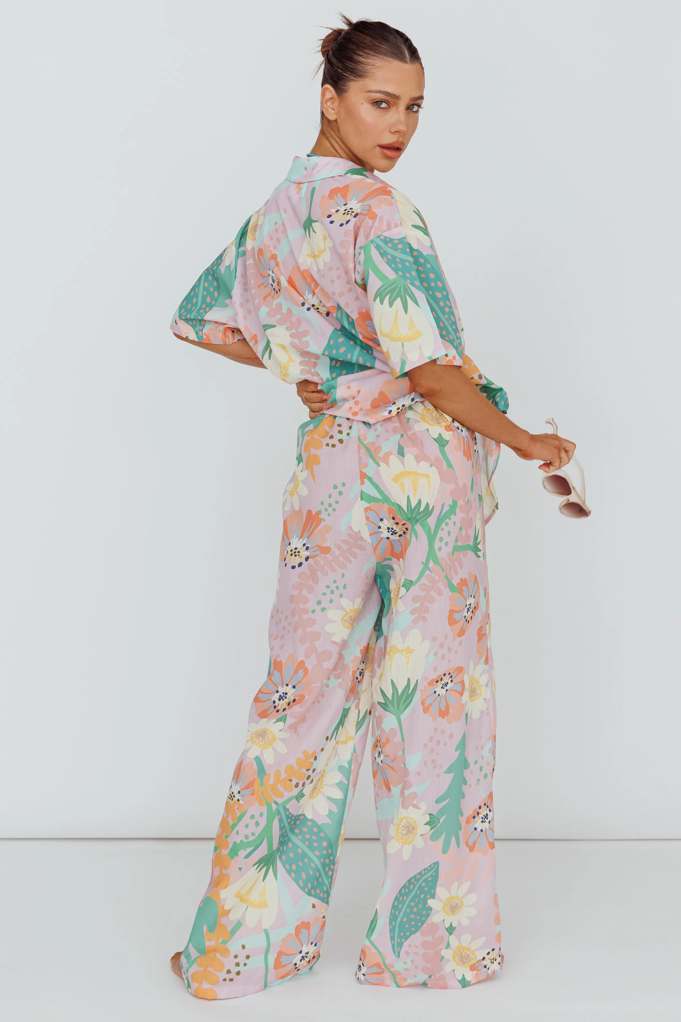 Kiko Wide Leg Pants Print Pink Multi - Ruaus