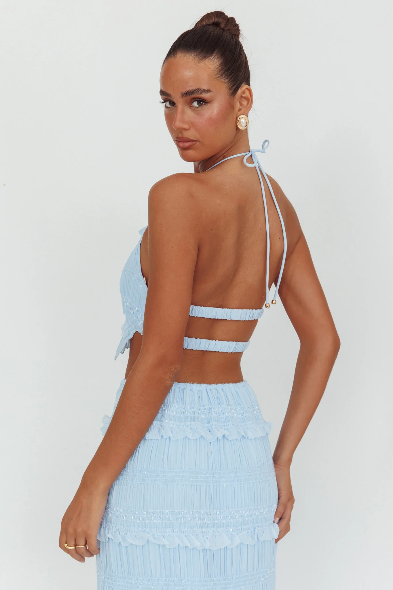 Helios Halterneck Shirred Sequin Top Blue - Ruaus