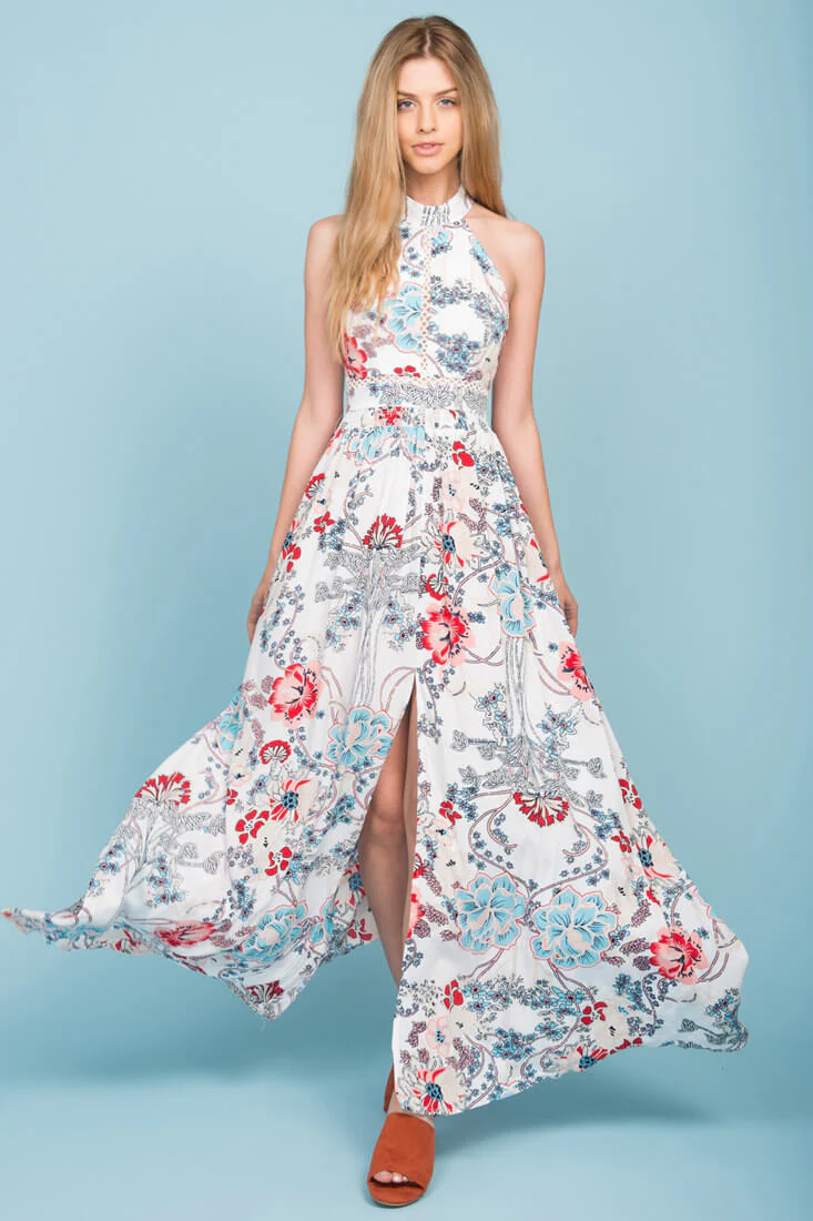 Baylor Floral Maxi Dress White - Ruaus