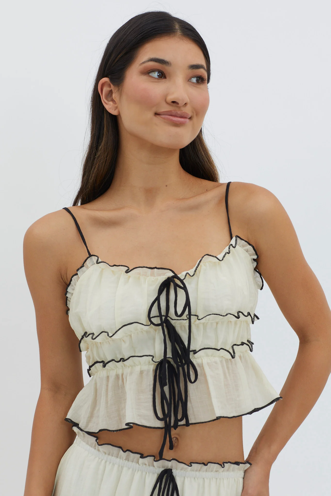 Maidens Tie Detail Overlock Top Cream - Ruaus