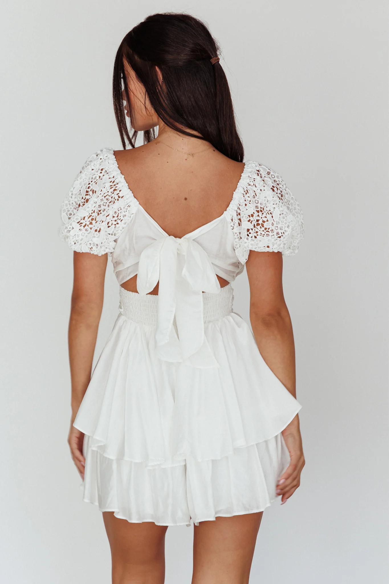 Hold My Halo Lace Sleeve Romper White - Ruaus