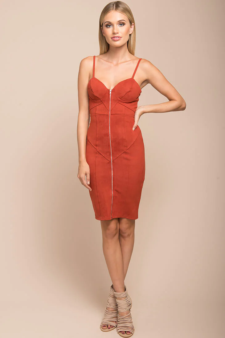 Reigh Exposed Zipper Dress Red - Ruaus