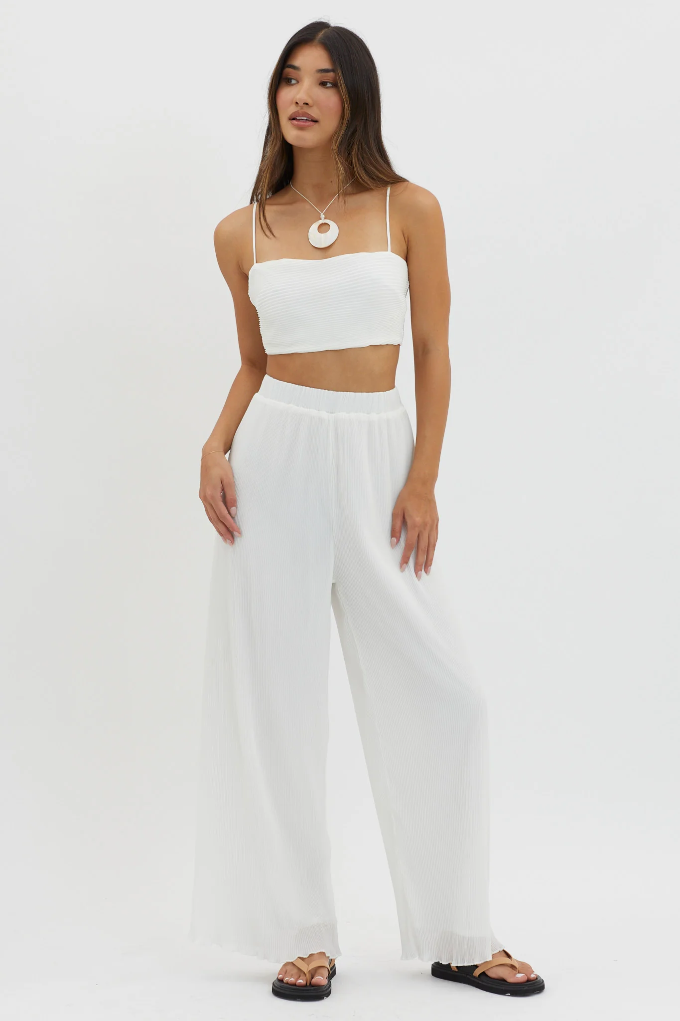 Light Energy Accordion Pleat Pants White - Ruaus