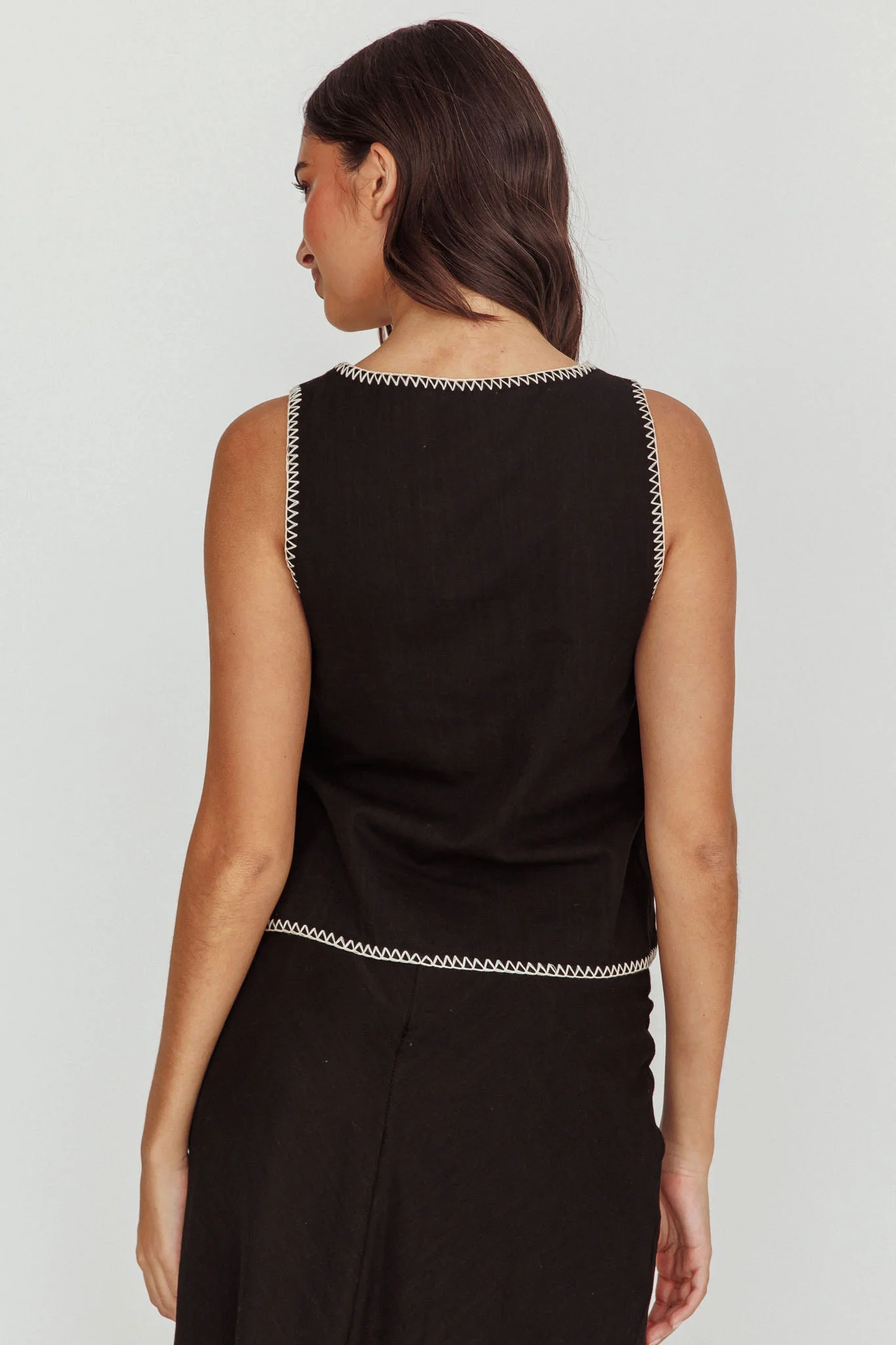 Dose Of Sunshine Blanket Stitch Vest Top Black - Ruaus