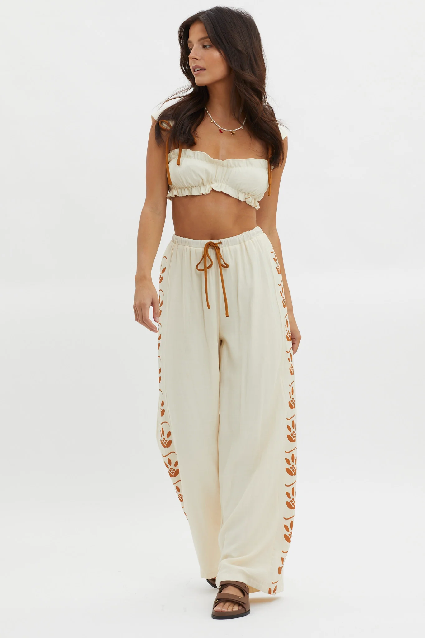 Maghan Side Print Long Pants Beige - Ruaus