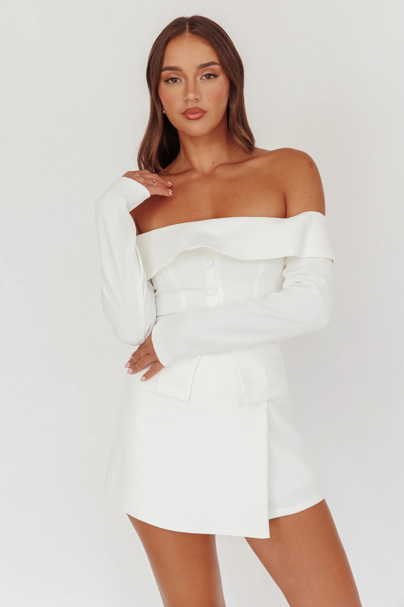 Adalis Off-Shoulder Long Sleeve Top Off White - Ruaus
