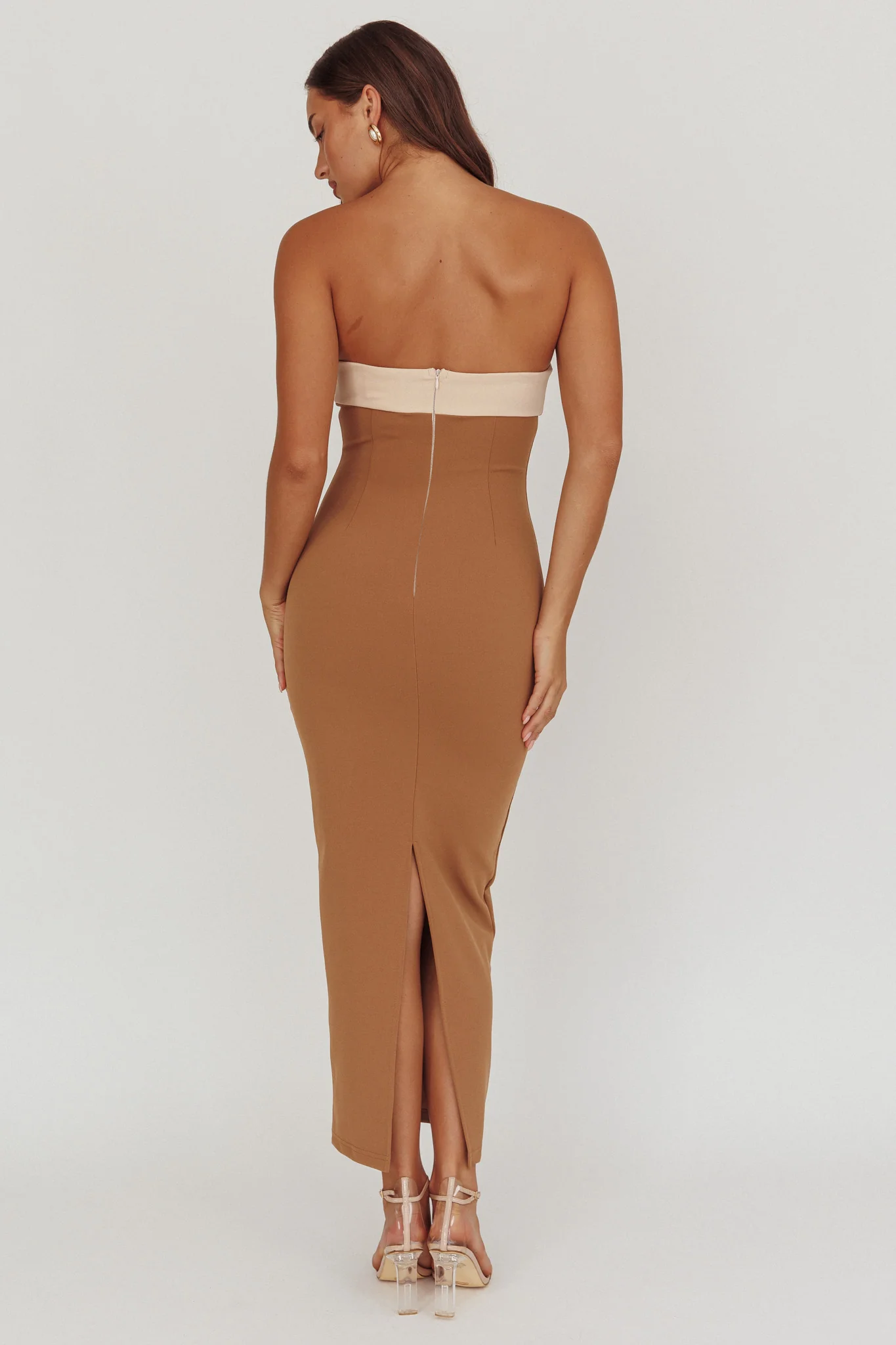 Regent Strapless Maxi Dress Contrast Camel - Ruaus