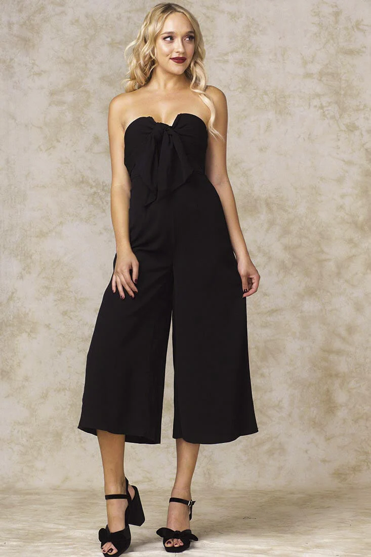 Khloe Bow Tie Wide Leg Jumpsuit Black - Ruaus