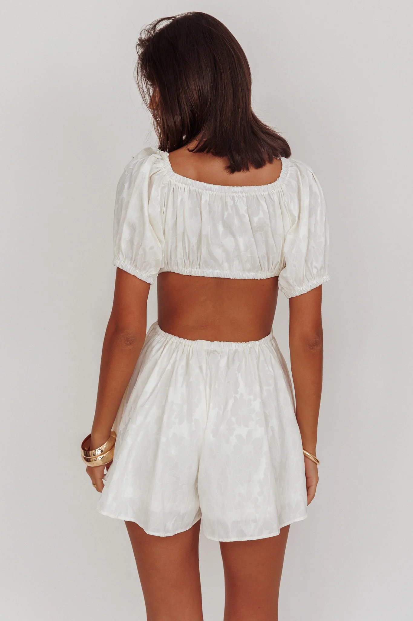 See The Light Puff Sleeves Romper Ivory - Ruaus