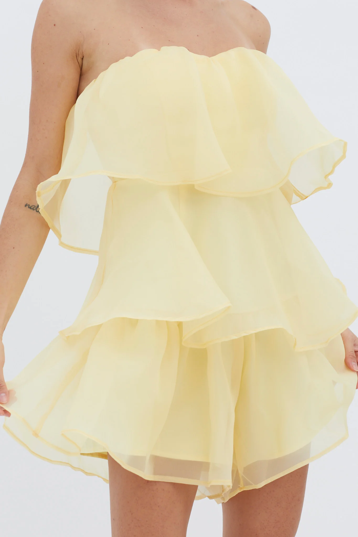 Behati Tiered Layer Romper Yellow - Ruaus