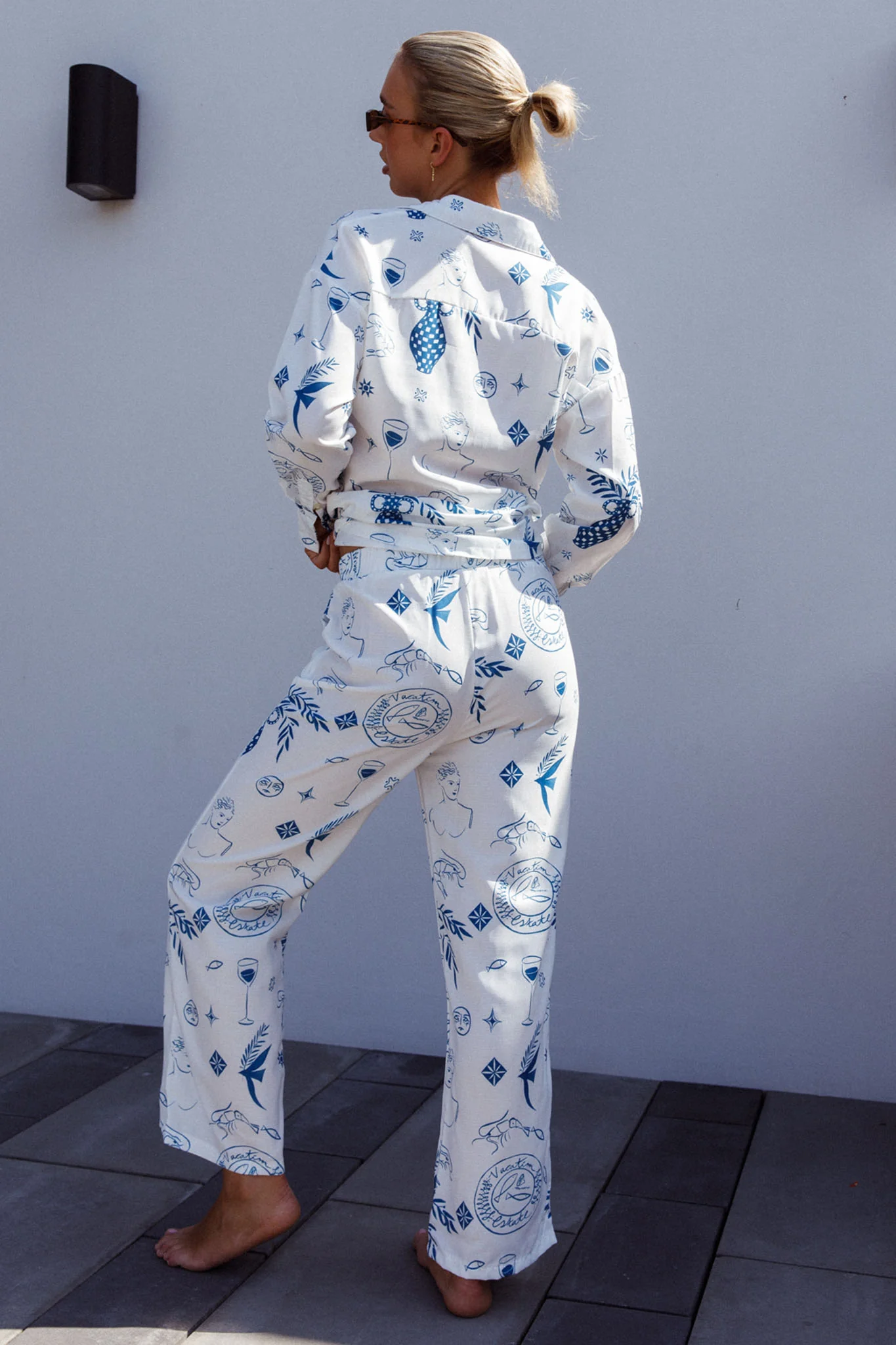 Weekend Bliss Pants Printed White - Ruaus