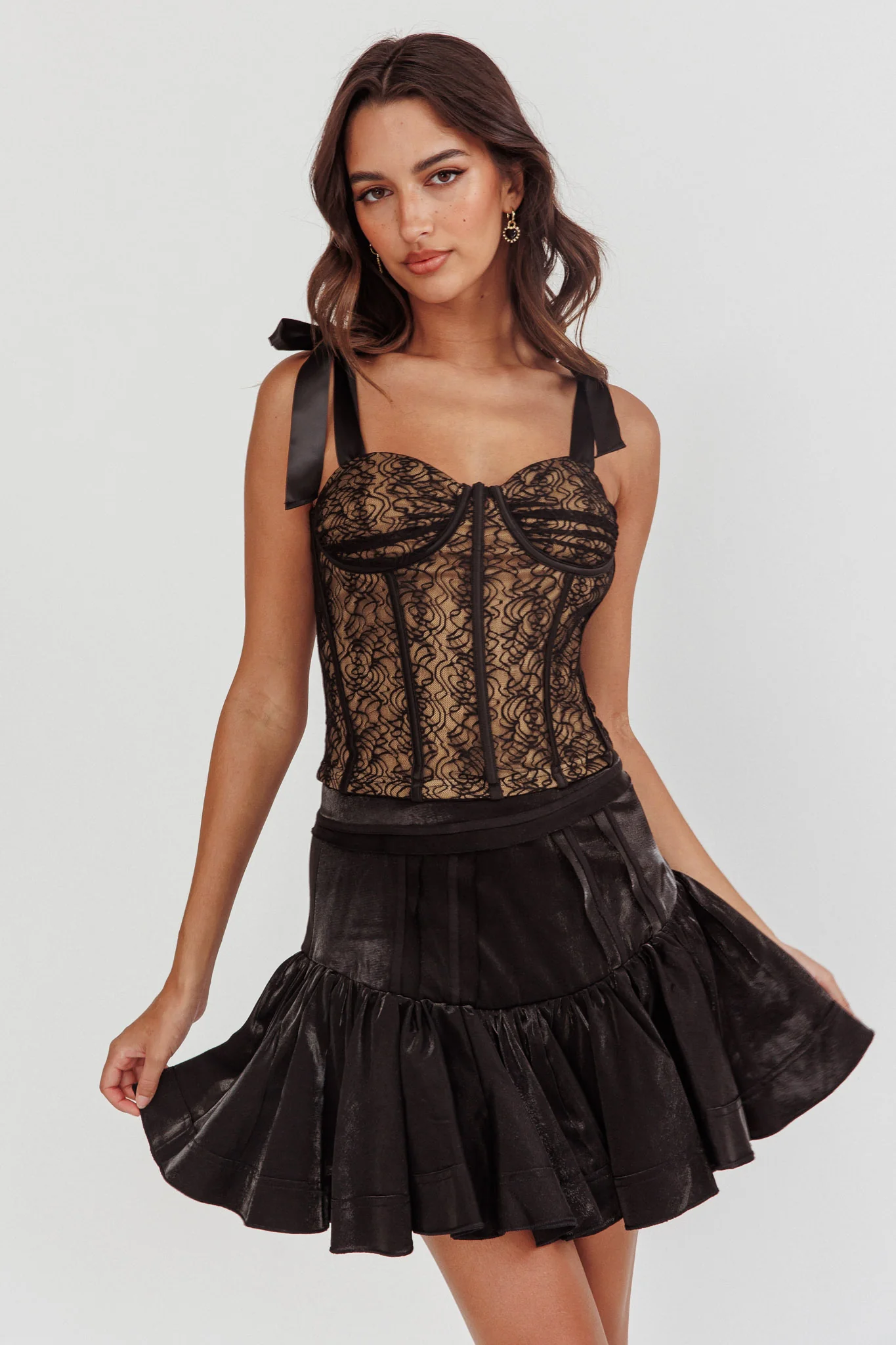 Odila Bow Shoulder Corset Top Black - Ruaus