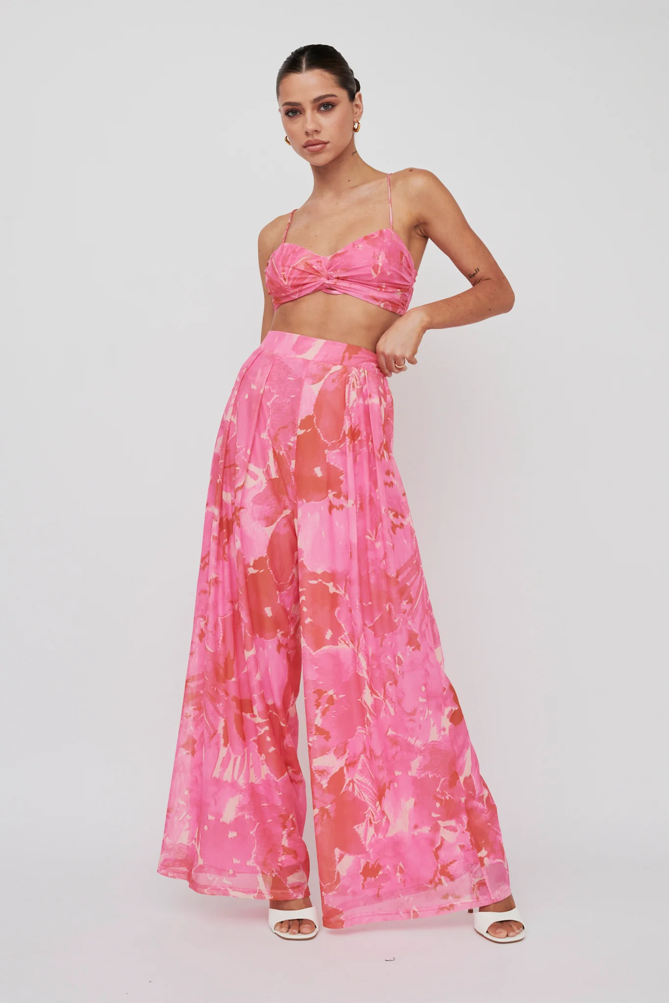 Tammi Wide Leg Pants Print Blush - Ruaus