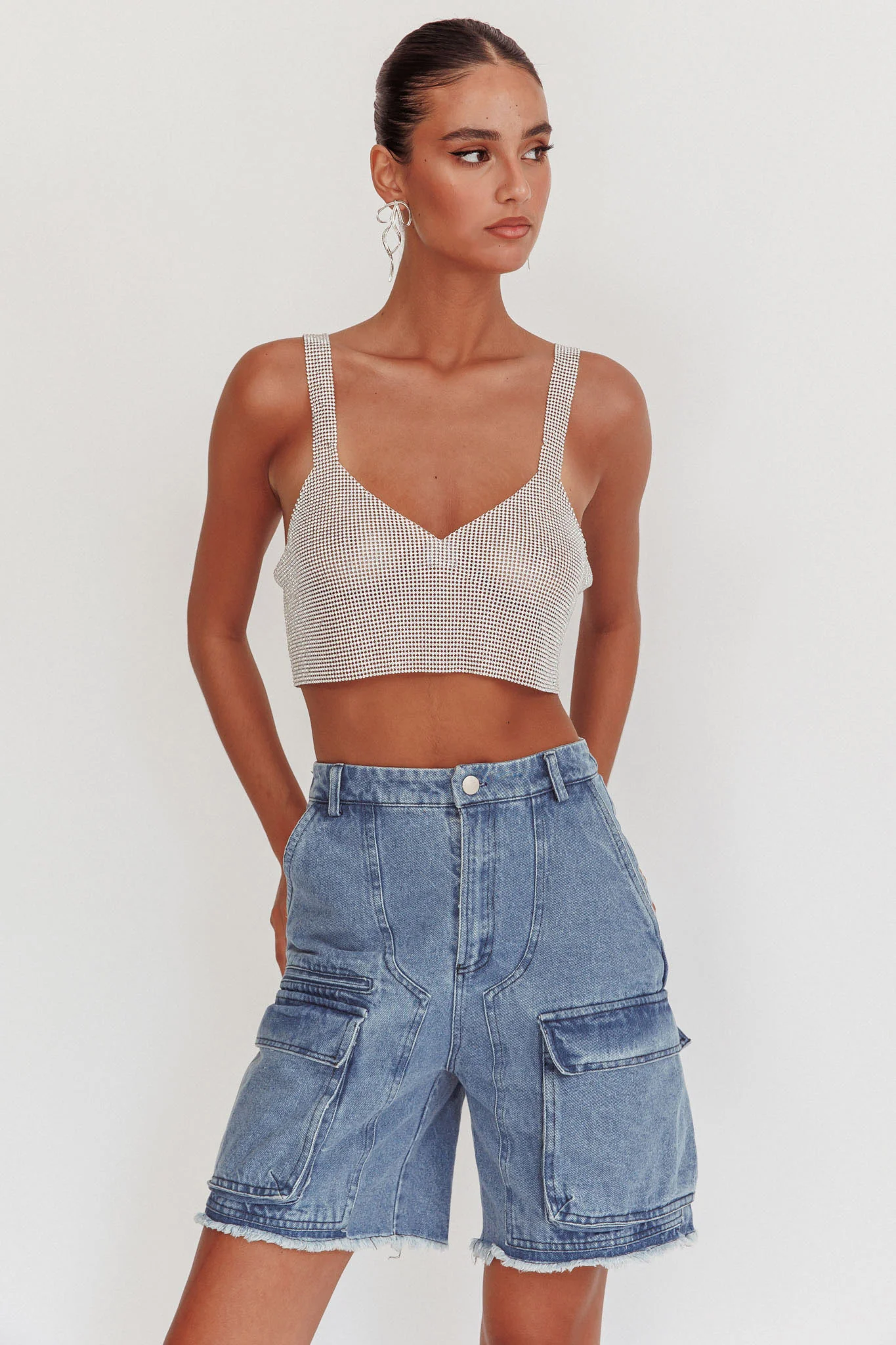 Lumina Diamante Crop Top Silver - Ruaus