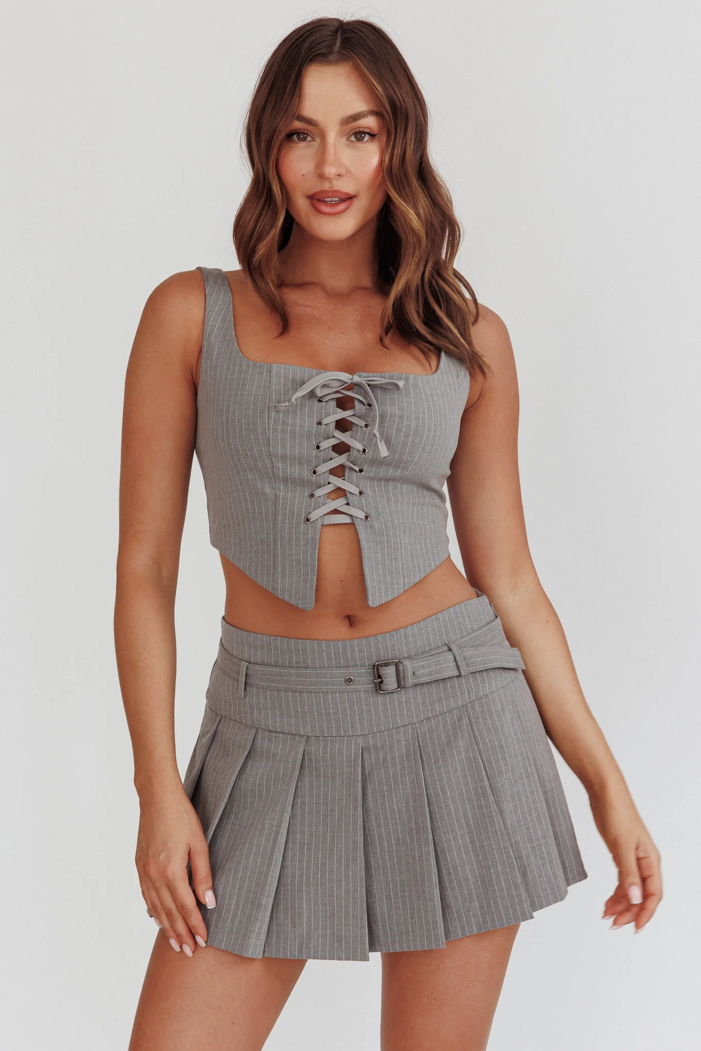 Swoon Lace-Up Corset Top Grey - Ruaus