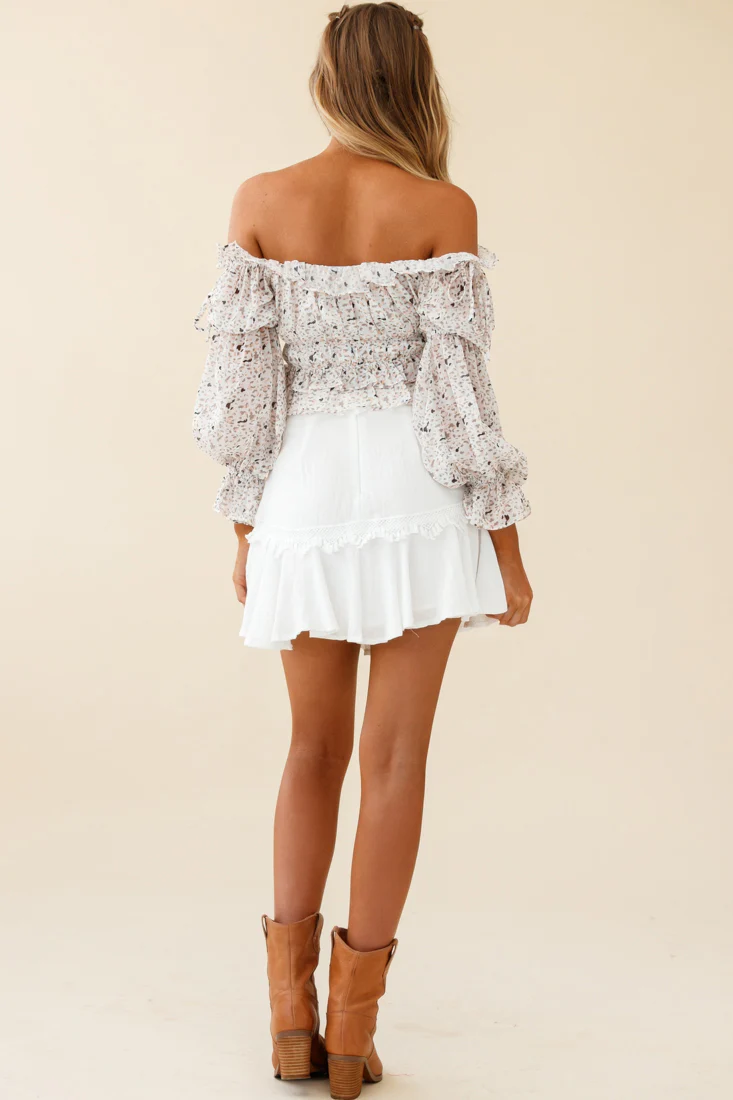 Wildflower Tassel Trim A-line Skirt White - Ruaus