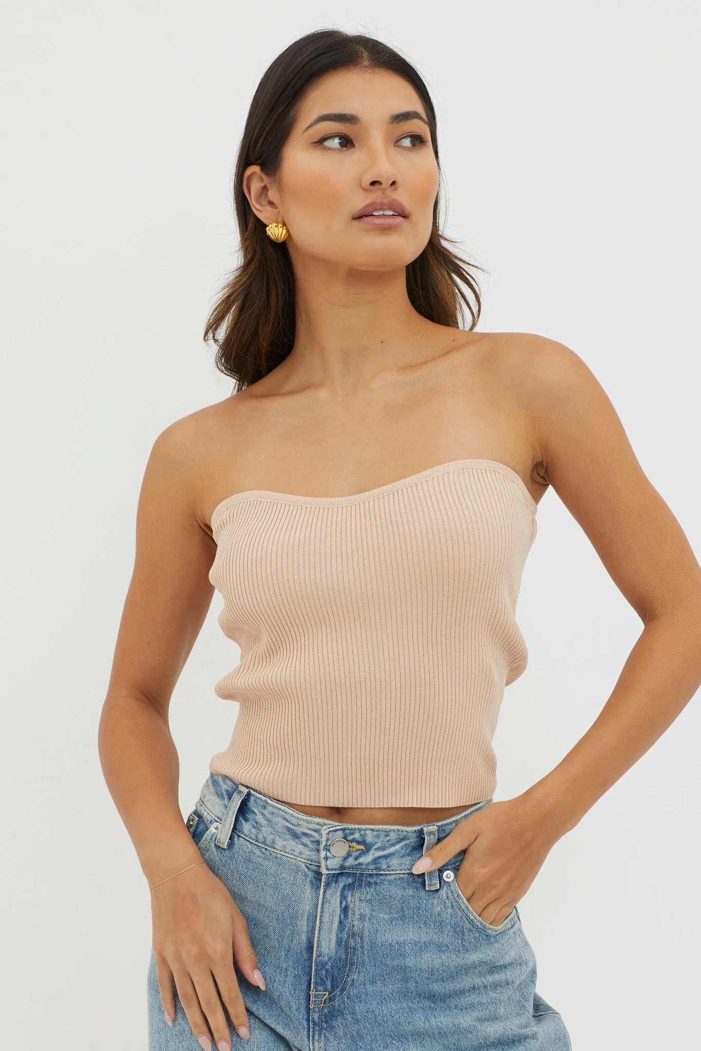 Flora Strapless Knit Top Mocha - Ruaus