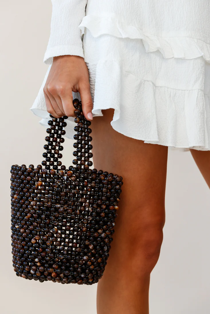 Noosa Beaded Bucket Bag Black - Ruaus