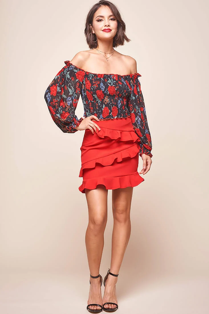 Valentina Bardot Neckline Ruched Top Black - Ruaus